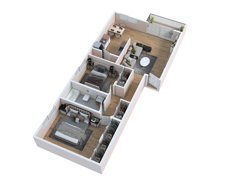 Floor plan for 2 beds, 1 bath, 885 sqft